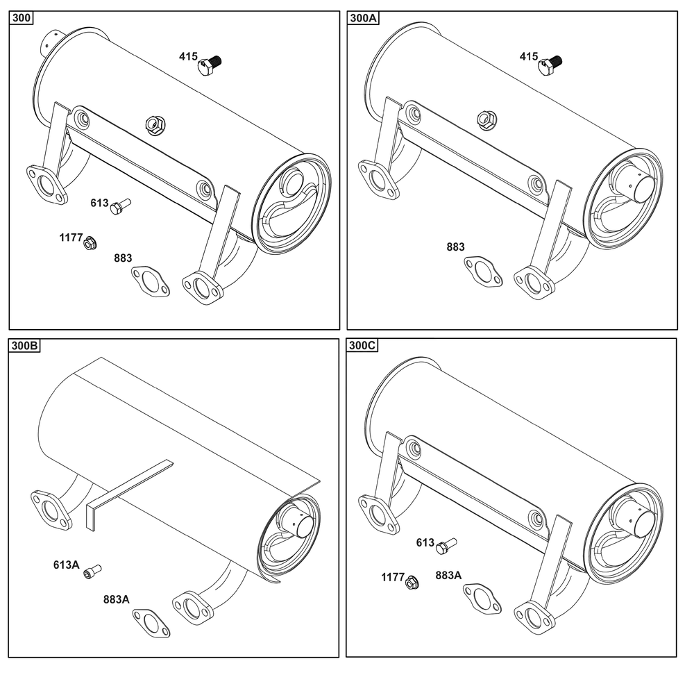 Engine Mounted Below Deck Mufflers Diagram and Parts List for 40,44&49  Briggs and Stratton Engine